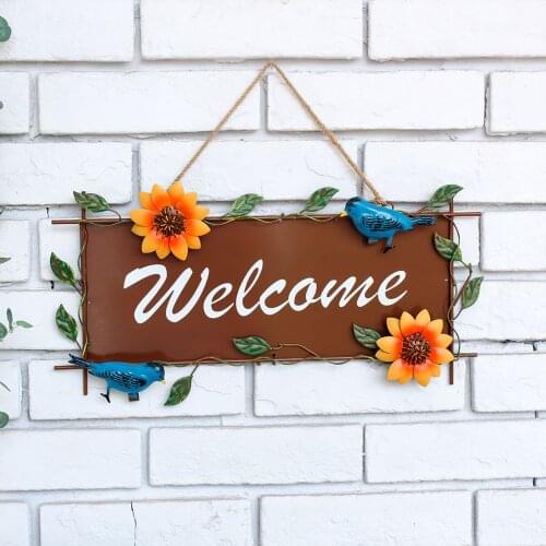 Blue/Red Bird Garden Themed Vintage WELCOME Sign Board For Front Door Hanging Welcome Wall Plaque Home Garden Ornament
