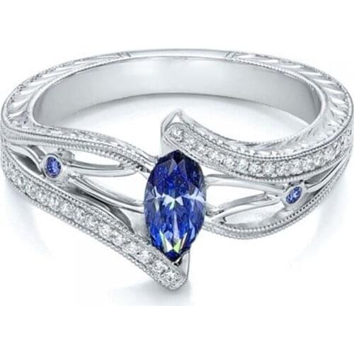 Women Blue Color Wedding Rings Engagement Rings For Women Female CZ Crystal Rings Love Gifts Jewelry For Women Luxury Exquisite