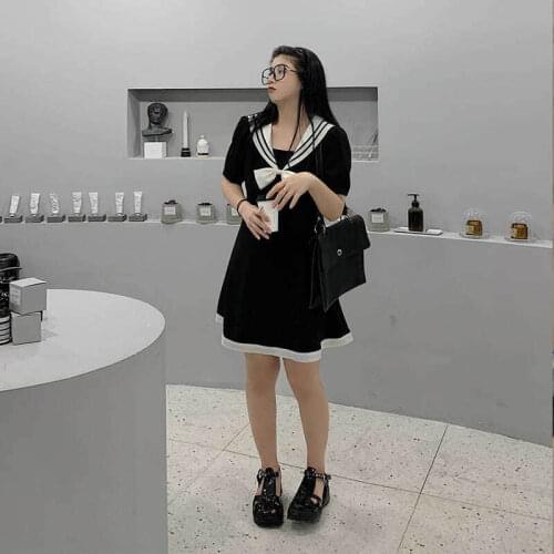 2021 Summer Dress Women Clothing Party Gothic Vintage Harajuku Korean Punk Knee Length Plus Size JK Uniform Japanese Fashion