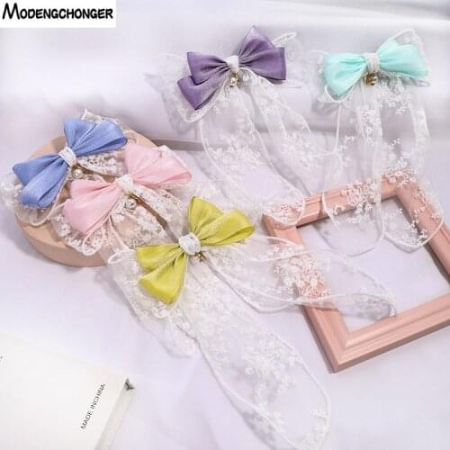 1PC New Fashion Lace Bowknot Ribbon Hair Clips Elegant Solid Streamer Bow Hairpins Girl Woman Barrette Hair Accessories Hot