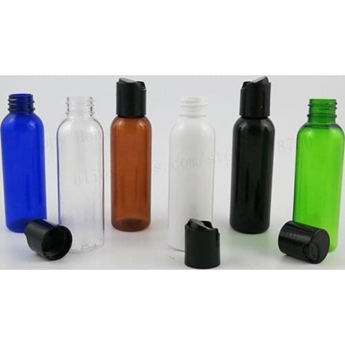 100 x 60ml Empty Round Clear Amber White Black Green Blue Shampoo Body Wash Plastic Bottle With Disc Cap 2oz Cosmetic Container