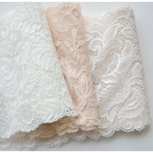 2Meters/lot 14cm wide off white/ apricot/ light pink stretch polyester lace soft delicate clothing trimming accessories SC204