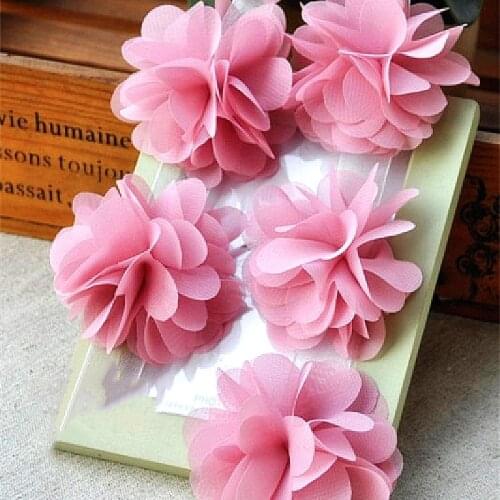 YACKALASI 5 Pieces/Lot 3D Chiffon Flower Appliqued Sewing Trims Double Layers 10CM*10CM