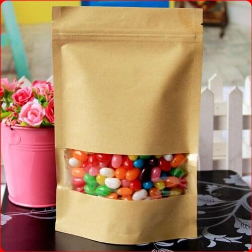 500Pcs/Lot 3.5''x5.5'' (9x14cm) Resealable Kraft Paper Matte Window Glossy Doypack Food Storage Party Zipper Stand Up Pack Bag