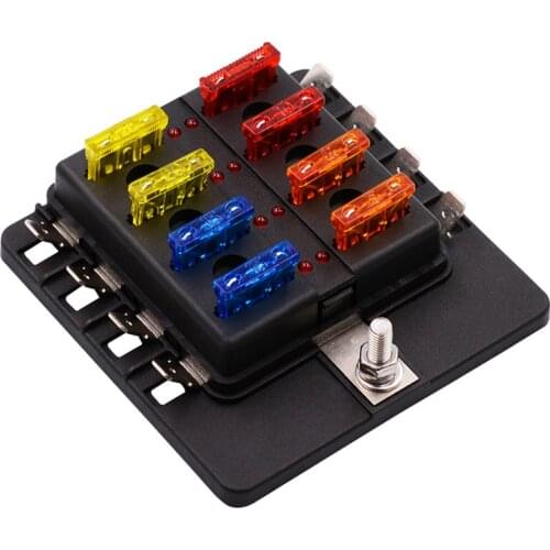 Car Touring Car Fuse Box Base Fuse Insert PC Terminal Block 12-30V 1 In 8 Out Fuse Box With LED Indicator Auto Modification