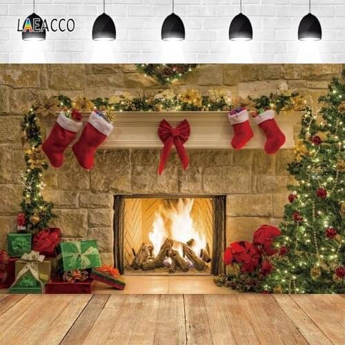 Laeacco Old Stone Christmas Festivals Sock Flower Wreath Tree Gift Party Baby Portrait Photo Background Photography Backdrops