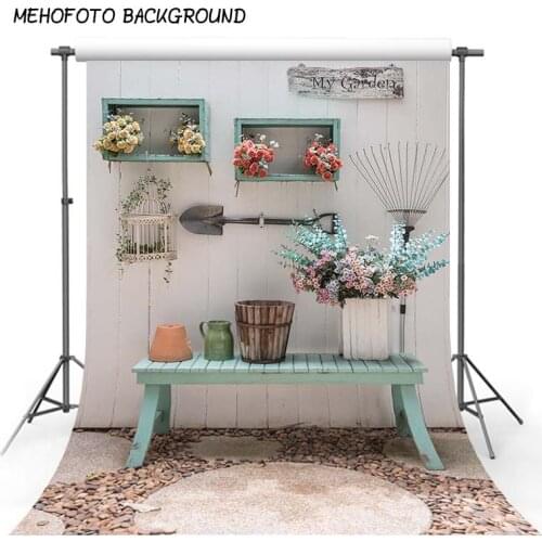 MEHOFOTO Photography Backdrop My Garden Theme Tools Flowers Literary stone floor Customized Decor Prop Backdrop for Photo Studio