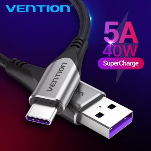 Vention 5A Type C Cable for Huawei Mate 30 20 P30 P20 Xiaomi Samsung USB C Fast Charging Cable Mobile Phone USB Type-C Cables 3A