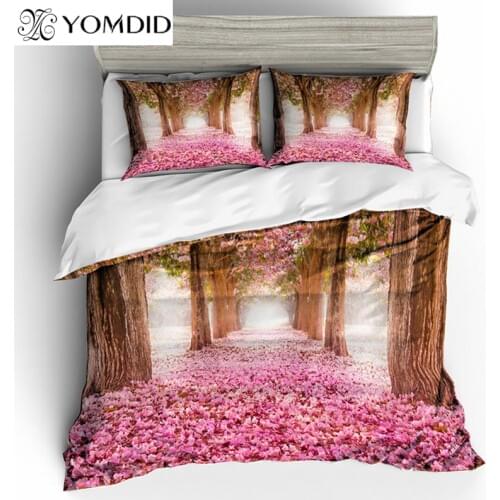 Wedding Bedding Sets Polyester Fabric Duvet Cover Set Pink Romantic Printed Quilt Cover with Pillowcase Bride Bedroom Decor
