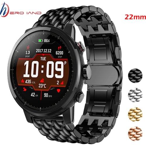 22mm Stainless Steel Metal Strap For Xiaomi Huami Amazfit Stratos 3 2 2s Bracelet 22mm Band for Huami GTR 47MM Gtr2 Watch Straps