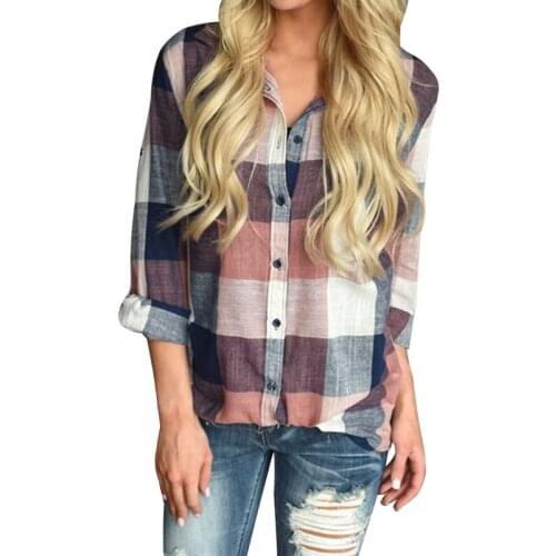 Fashion Plaid Print Women Shirts Turn Down Collar Long Sleeve Casual Plus Size Female Streetwear Loose Blouses Tops