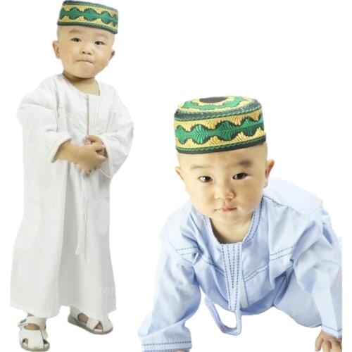 Muslim Boys Abaya Kids Kaftan Islamic Clothing for Boys Arabic Jubba Thobe 1-3 Years Old Toddler Saudi Arabia Embroidery Robes