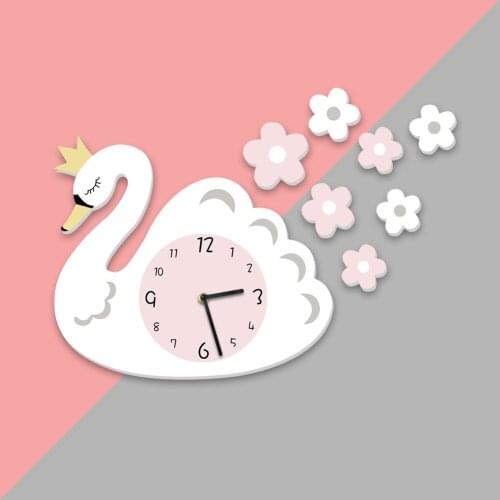 Nordic Swan Children Room Wall Clock Living Room Cloud Drop Cartoon Dinosaur Mute 3D Wall Clock Set Home Kids Baby Nursery Decor