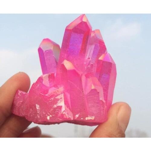 80g Natural Electroplate pink Quartz Crystal Cluster
