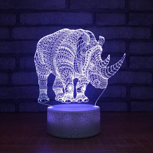 Rhino 3D Illusion Night Light 7 Color Changing USB LED Table Desk Lamp for Children Gift Home Decor