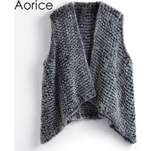 Aorice FF902 New Knit Imitate Rabbit Fur Vest Womens Faux Fur Coat Spring Winter Warm Outwear Solid Color Casual Fur Coats