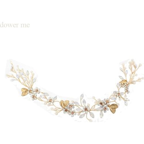 Charming Bridal Oparl Crystal Headband Hair Vine Gold Leaf Headpiece For Women Wedding Tiara Hair Crown Jewelry