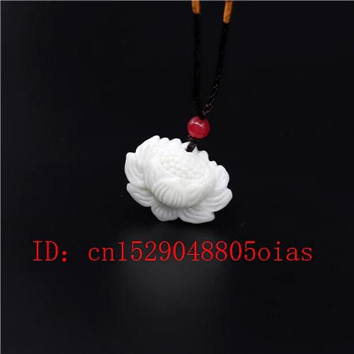Natural White Chinese Jade Lotus Pendant Necklace Charm Jewellery Carved Amulet Fashion Accessories Gifts for Women Men