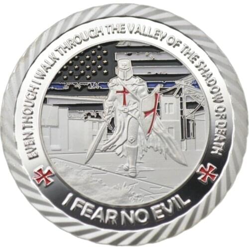 I FEAR NO EVIL Commemorative Silver Plated Coin IRON CROSS Knight Honor Brotherhood Souvenir Coins Token Gifts