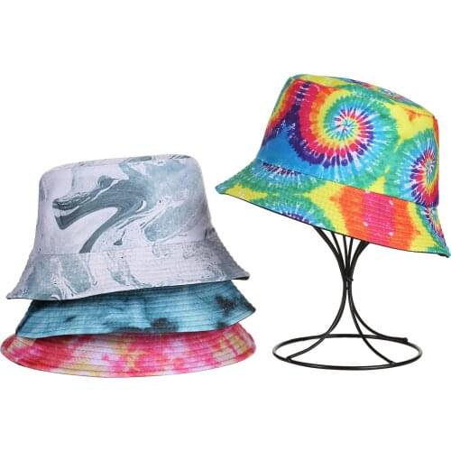 New Summer Tie Dye Bucket Hats Women Mens Panama Hat Double-Sided Wear Fishing Hat Fisherman Cap For Boys/Girls Bob Femme Gorro