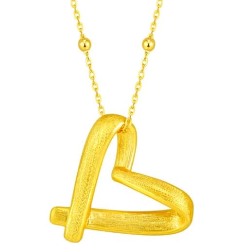 Fine Pure 24Kt Yellow Gold Pendant Women Wire Drawing Heart Bead Pendant 18x17mm 0.8-1.2g