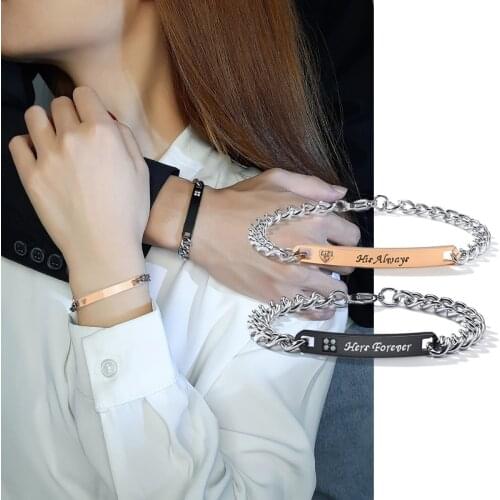 Custom Stainless Steel Nameplate ID Bracelet Couples Bracelets with Cubic Zircon Valentines Gift for Lover Women Men
