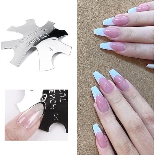Pro Hot Easy French Metal Nail Template Edge Smile Oval-Shaped Tips Manicure Edge Trimmer Nail Cutter Cut False Nails Mold Guide