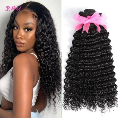Deep Wave Hair Bundles Brazilian Weave Curly Bundles 1/3/4 PCS Human Hair Bundles Natural Color 8-30 Inch Remy Hair Extensions