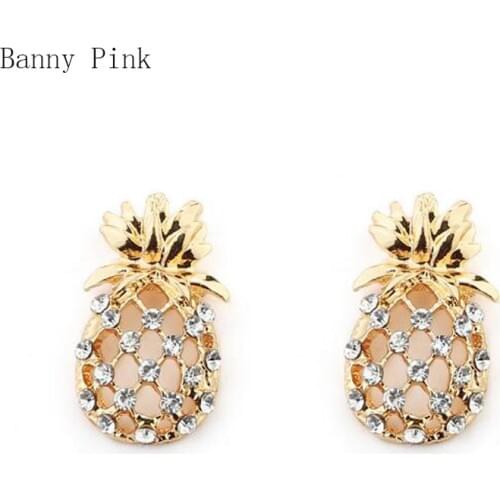 Cute Alloy Pineapple Studs Earrings For Girls Romantic Crystal Post Earring Fashion Jewelry Chunky Metal Studs Earring Pendietes