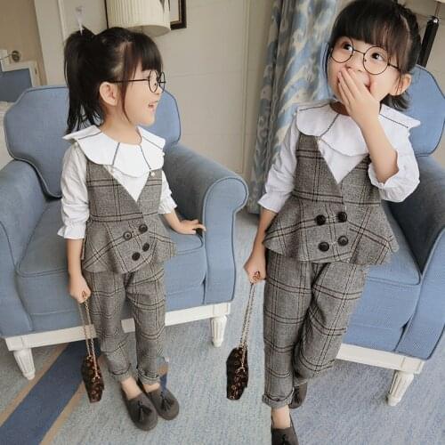 Special Offer 2020 Spring Summer Girls Plaid Suit Female Baby Kid Vest Coat + Pants Clothes Twinset Childrens Clothing Set X348