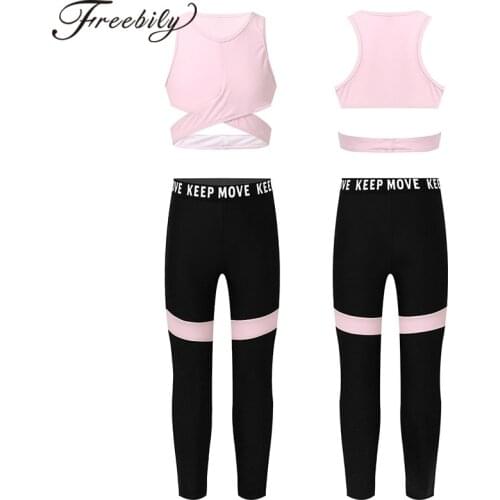 2Pcs Kids Girls Sport Suits Tracksuits Round Neck Sleeveless Racer Back Gym Yoga sets Dance Sports Top Elastic Waist Pants Set