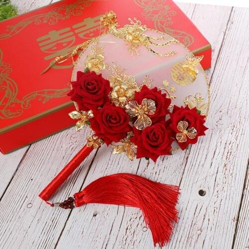 Bride Wedding Handheld Bouquet Round Fan Ancient Style Elegant Decoration Prop