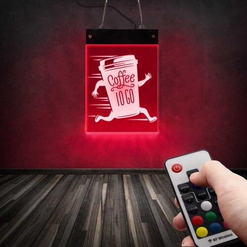 Coffee To Go Cafe Advertising Window LED Hanging Sign Take Away Coffee Board Bar Pub Coffee LED Open Sign for Business Displays