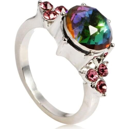 Mysterious Rainbow Purple Crystal Ring Plated Bling Crystal Zircon Engagement Wedding Ring Jewelry Fashion New Jewelry