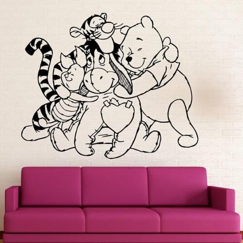 Winnie The Pooh Wall Sticker With Friends Vinyl Wall Decal Nursery Cartoon Kids Bedroom Baby Room Home Decoration Wallpaper M663