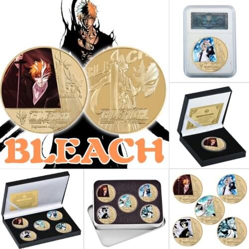 Japanese Anime Cartoon Bleach Gold Plated Commemoative Coin Set In Coin Holder Challenge Coin Origina Birthday Gifts for Boys