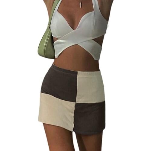 2021 Fashion Patchwork Plaid Mini Skirt Women High Waist Skinny Pencil Skirt Holiday Casual Vintage Sexy A-Line Skirt Streetwear