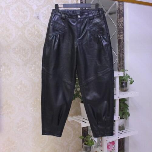 New arrival 2021 Spring Autumn Womens genuine leather harem pants C717