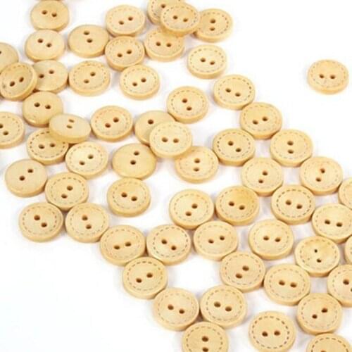 100pcs/lot Wood Buttons Natural Wood 2 Holes Round Sewing Button Embellishments Crafts Scrapbooking Boutons Wood Craft MS 010