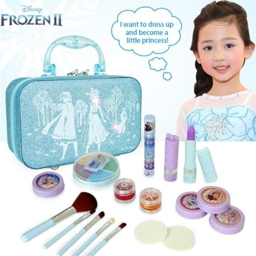 17pcs Girls Make Up Toy Set Frozen Pretend Play Beauty Safety Non-toxic Eyeshadow brushes palette Lipstick Cosmetic Makeup bag