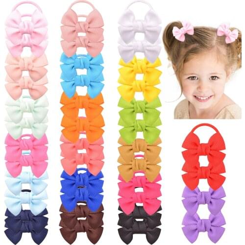 40pcs/Lot Fshion Small Bowknot Elastic Hair Band Sweet Solid Ribbow Bow Korean Rubber Hair for Girls Hair Accessories in pair
