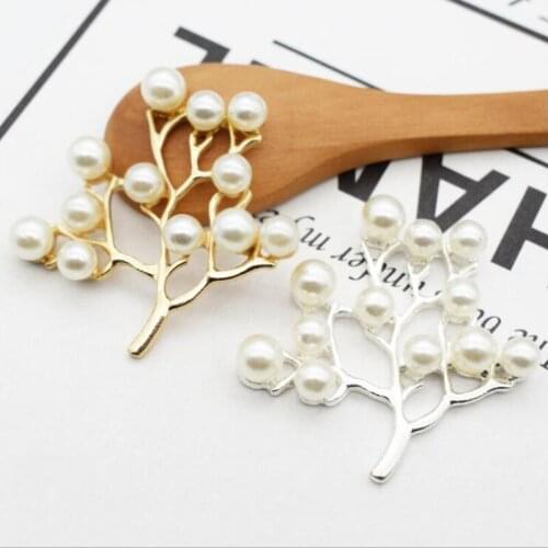 50pcs Strass Jewelry Branch Pearl Rhinestone Buckle For Wedding Brides Hairpin Invitation Brooch Flatback Garment Dress Decor