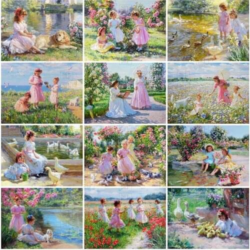 5D Diy Diamond Mosaic Girl Portrait Full Drill Garden Landscape Painting Embroidery Flower Needlework Mosaic Art Home Decor Gift