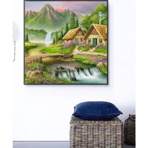 Diamond Painting House Cross Stitch Kit 5D DIY Diamond Embroidery Country Landscape Rhinestone Art Home Decor Gift