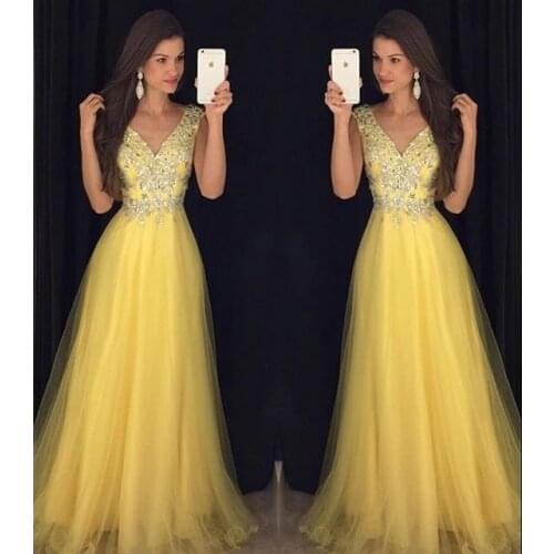 ANGELSBRIDEP Cap Shoulder Long Evening Party Dresses Tulle Vestidos de festa Applique Floor-Length Special Occasion Prom Gowns