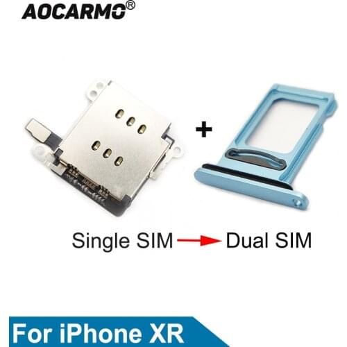 Aocarmo 1Set For iPhone XR Dual SIM Card Reader Flex Cable +SIM Card tray Holder Slot Adapter Replacement Part