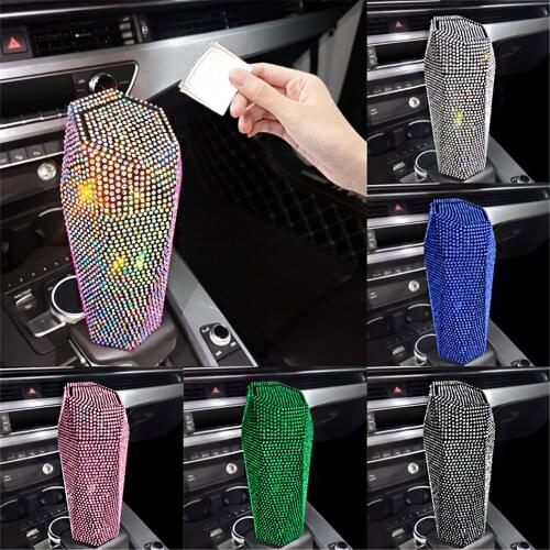 Diamond-Encrusted Car Hanging Trash Can Bling Car Garbage Can Container with Rhinestones Crystal Auto Practical Storage Box