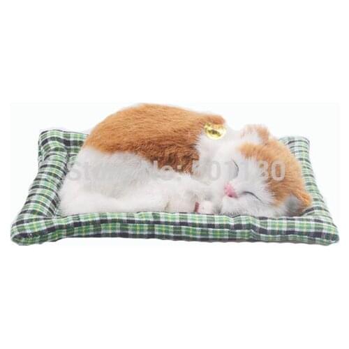 Free shipping handmade sleeping animal cat toy with miaow for gift and decoration