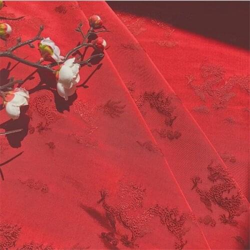 CF1052 Chinese Traditional Silky/Cotton Fabric Chinese Wedding Clothing Dragon Jacquard Red Fabrics DIY Materials