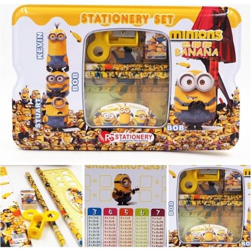 1 set children school Pencil Case for boys girls cartoon high quality metal school supplies stationery set kids gifts